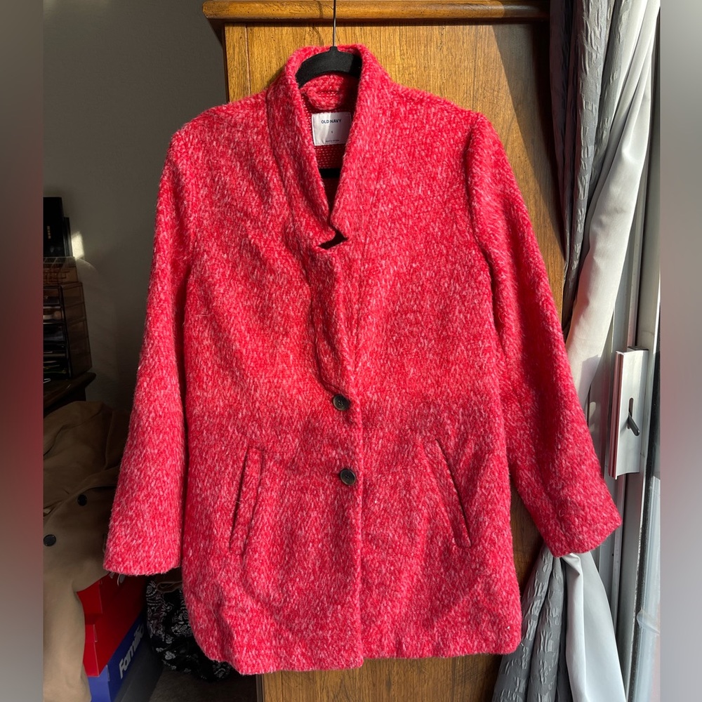 OldNavy Red/Pink Button Up Coat Polyester/Wool Size Small with pockets